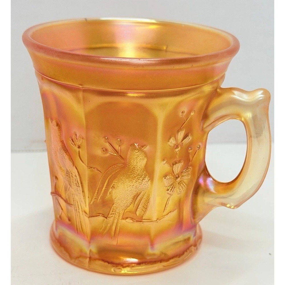 Antique Northwood Singing Birds Marigold Carnival Glass Mug c. 1911